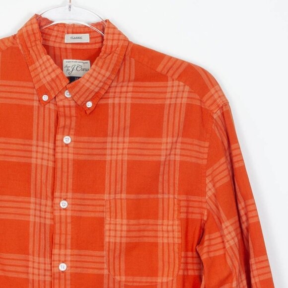 J. Crew Mens Classic Button Down Shirt Size M Orange Plaid Long Sleeve Office - Picture 2 of 7